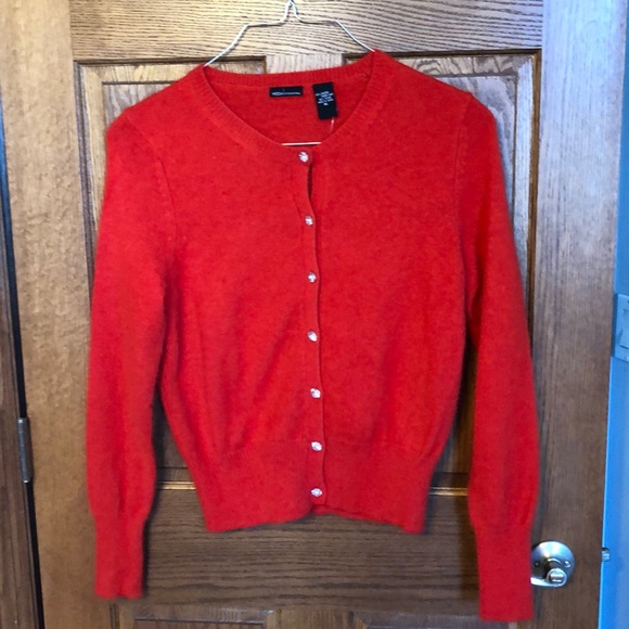 red angora cardigan